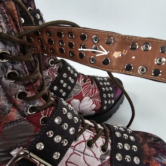 NWB JEFFREY CAMPBELL SLAM-2ST Red Grey Floral Silver Studded Buckle Boots Sz 6M - Picture 11 of 16